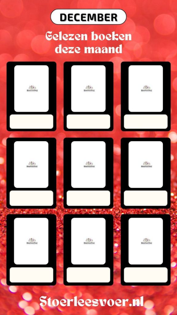Bookish templates & reading challenges gelezen boeken deze maand december gliters rood format invullen en delen social media boekenblog