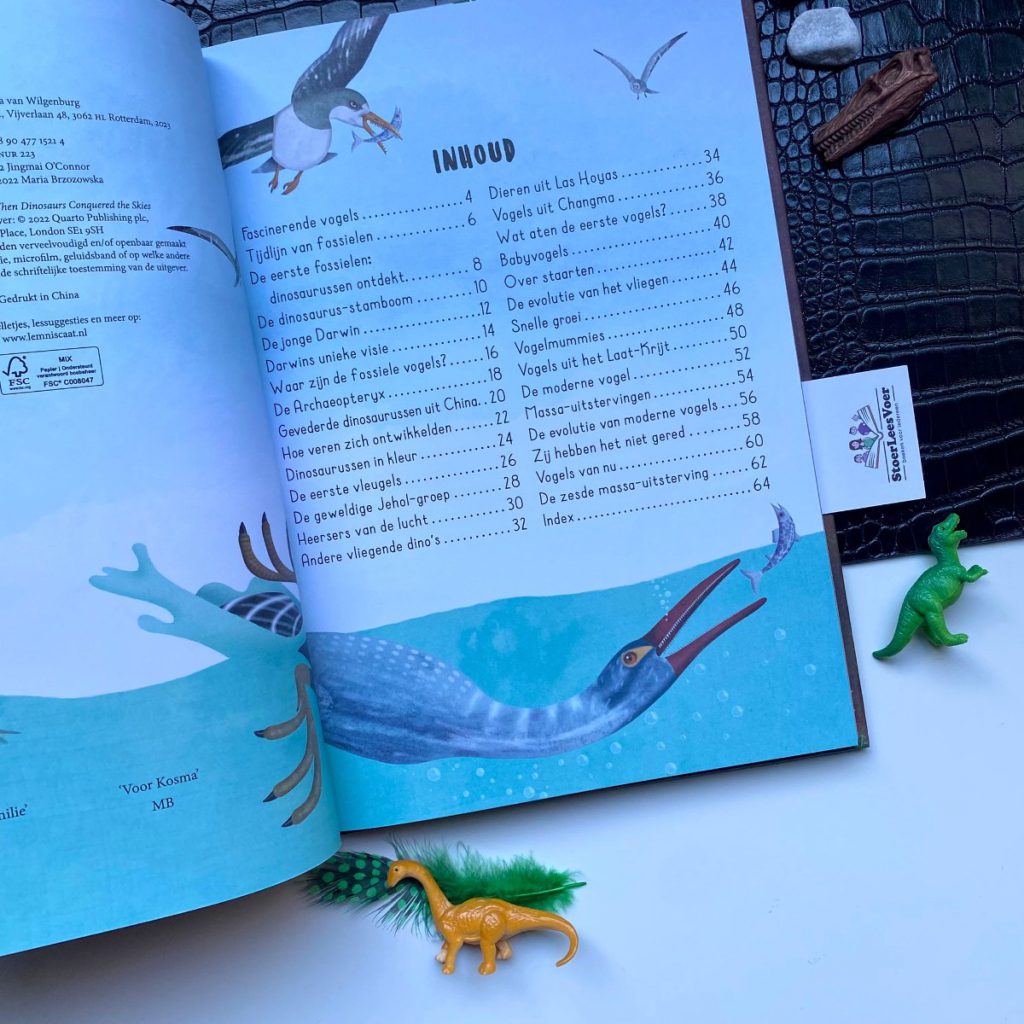 titelblad Toen dinosaurussen de lucht in gingen inhoudsopgave lemniscaat weetjesboek dino vogels