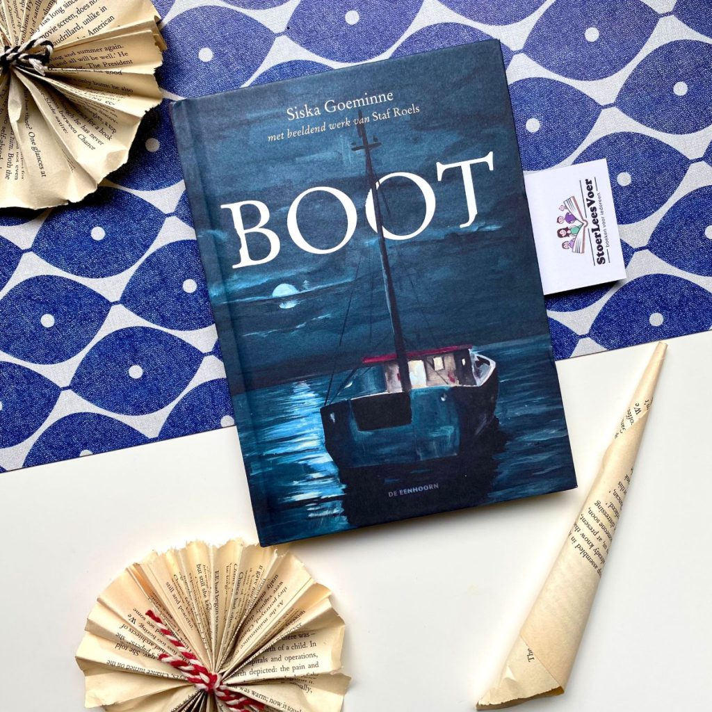 Boot siska goeminne voorkant cover omslag novelle poetisch samenleving samen dragen elkaar beeldend werk van staf roels uitgever de eenhoorn volwassenen literatuur roman